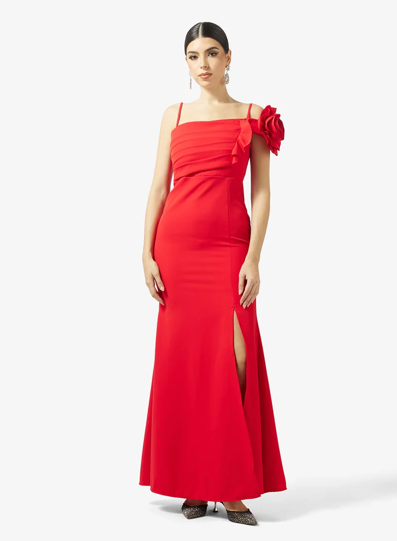 One Shoulder Dress With 3D Floral